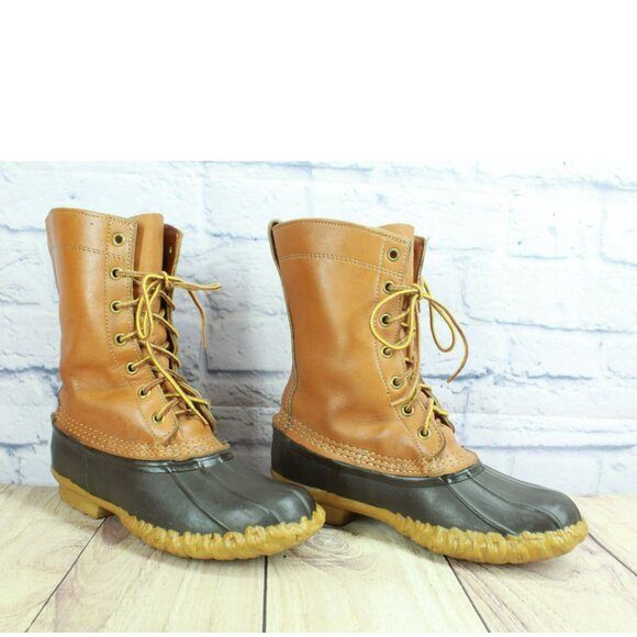 Vintage LL Bean Hunting Duck Boots Brown Leather Unlined Lace Up Size 7 M - Picture 3 of 11